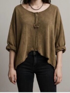 Free People Washed Tan Scoop-Neck Short Sleeve Top